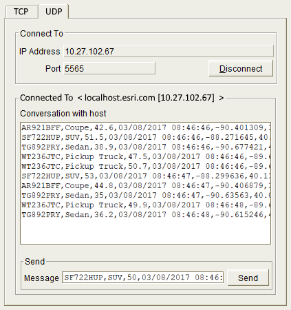 Delimited text sent to a UDP client on port 5565 Delimited text sent to a UDP client on port 5565